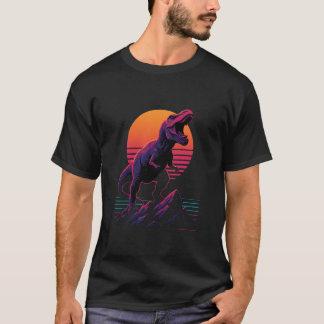 Camiseta Rugido de T-Rex Neon Retro al Atardecer