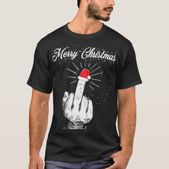 Camiseta Ruidosa Feliz Navidad en mitad del Finger navideña (Anverso)