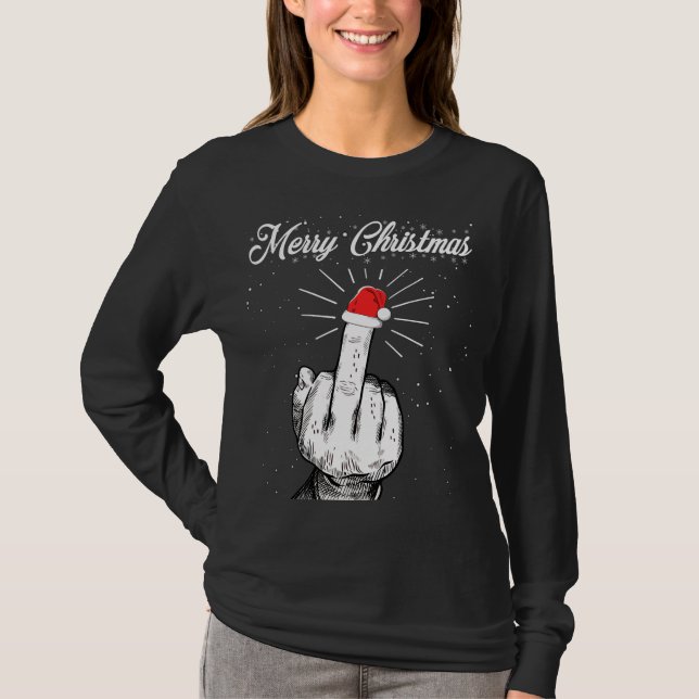 Camiseta Ruidosa Feliz Navidad en mitad del Finger navideña (Anverso)