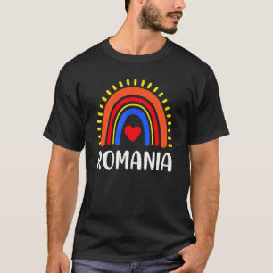 Camiseta Rumania Corazón Arcoiris Para Mujeres