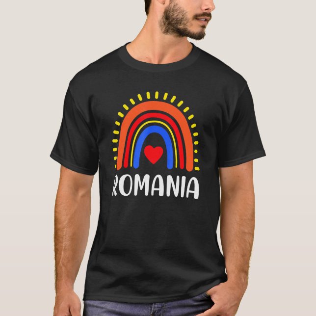 Camiseta Rumania Corazón Arcoiris Para Mujeres (Anverso)
