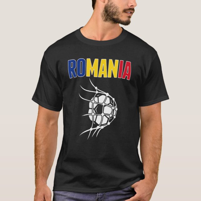 Camiseta Rumania: Pelota De Fútbol En Red Apoya El Fútbol R (Anverso)