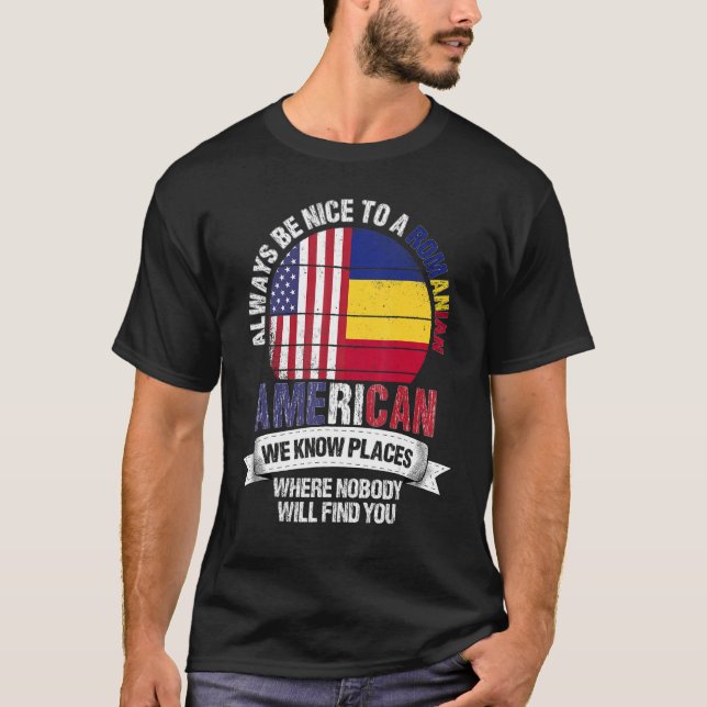 Camiseta Rumano-Estadounidense conocemos lugares donde Ruma (Anverso)