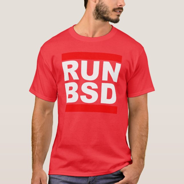 Camiseta RUN BSD Guay WhiteRed Design para Unix Hackers Sys (Anverso)