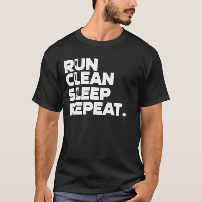Camiseta Run Clean Sleep Repeat Funny Plogging (Anverso)