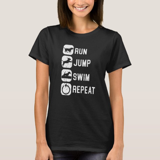 Camiseta Run Jump Swim Repeat Dock Diving Water Sport Dock  (Anverso)