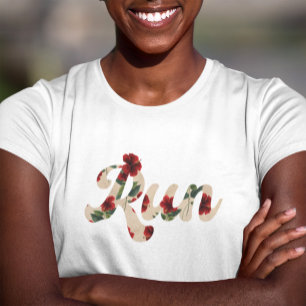 Camiseta RUN Retro Tipo Vintage Rústico Patrón Hibiscus