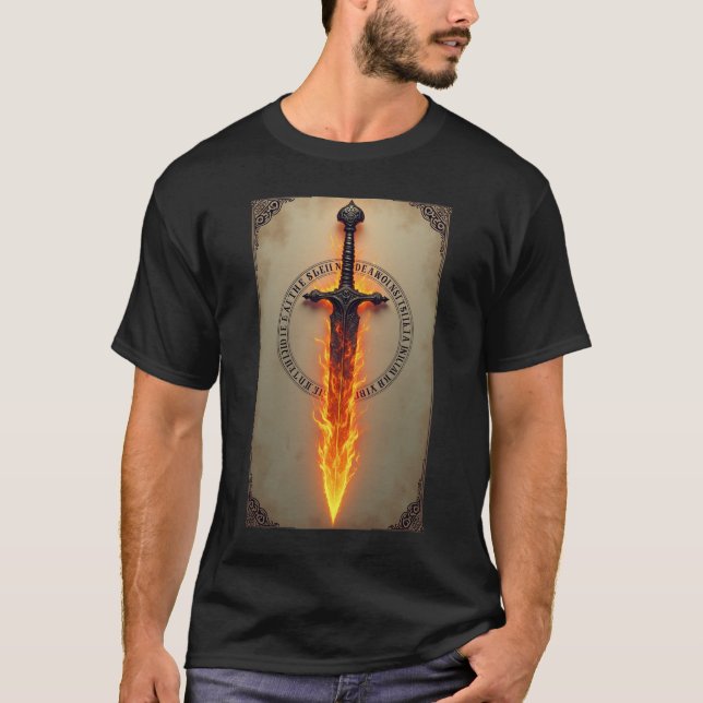 Camiseta Runas Ígneas: Espada Mística en Llamas (Anverso)