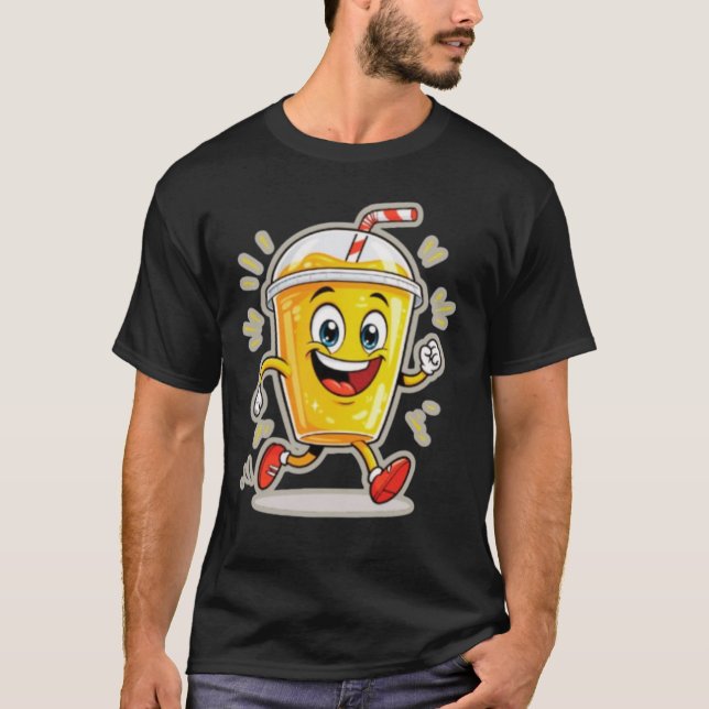Camiseta **Running Juice Cup Cartoon – Fun Street Drink Cha (Anverso)