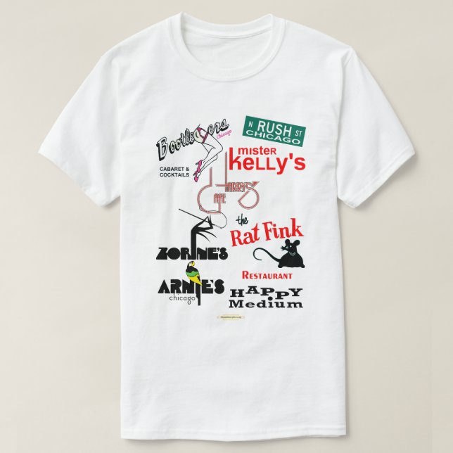 Camiseta Rush Street, clubes nocturnos de Chicago (Diseño del anverso)
