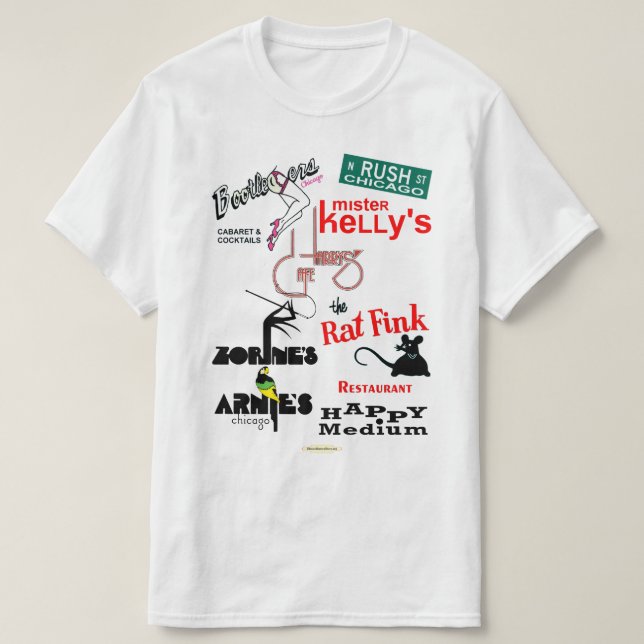 Camiseta Rush Street, clubes nocturnos de Chicago (Diseño del anverso)