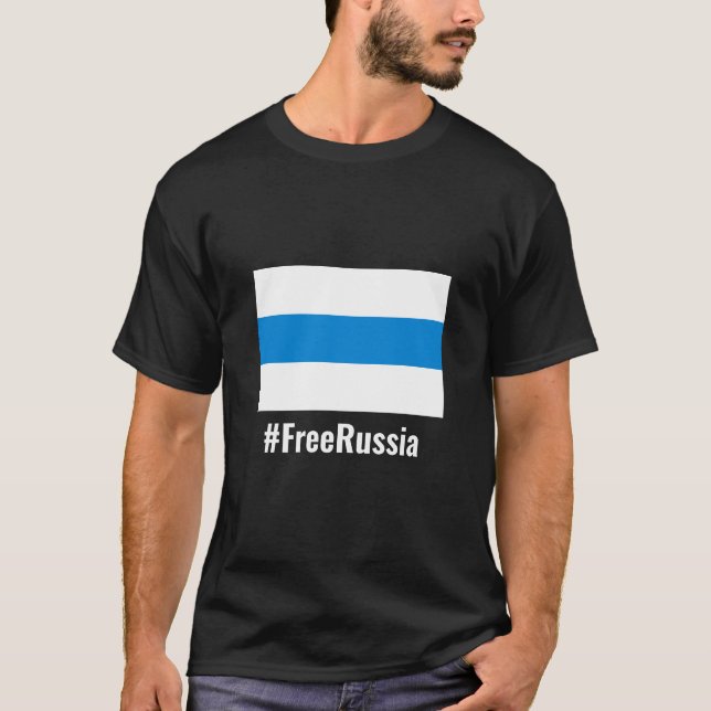 Camiseta Rusia Libre - Inglés - Bandera Blanca Azul Blanca (Anverso)
