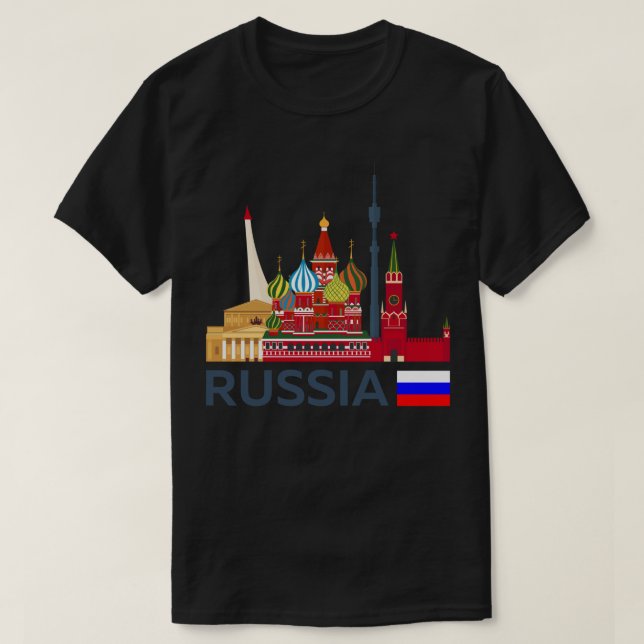 Camiseta Rusia, Skyline de Moscú. Pegatina del Kremlin (Diseño del anverso)