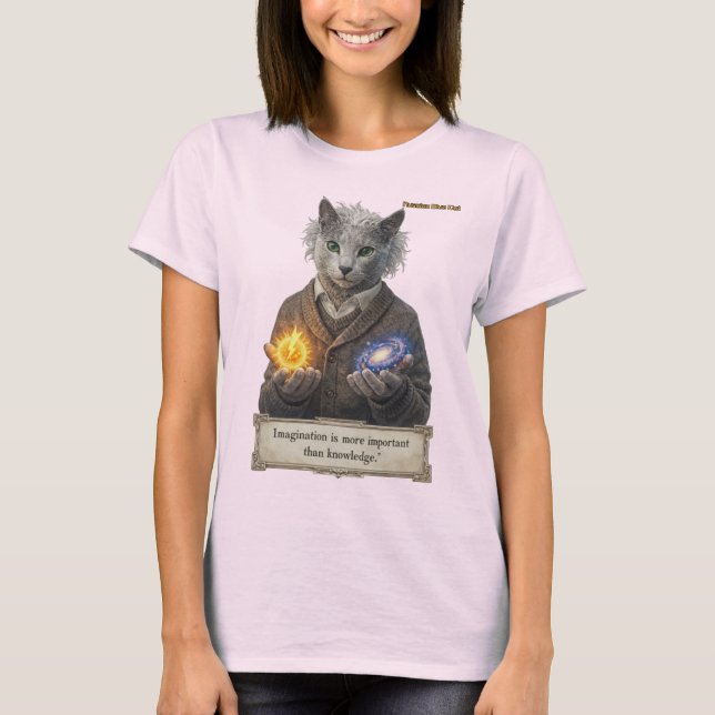 Camiseta Russian Blue Einstein Cat - Imagination (Anverso)