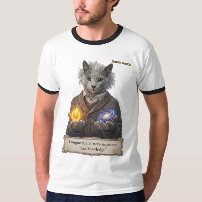 Camiseta Russian Blue Einstein Cat - Imagination (Anverso)