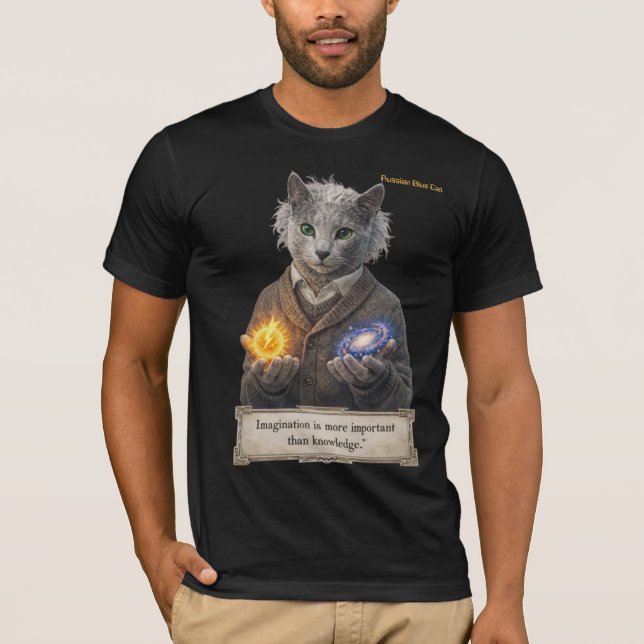 Camiseta Russian Blue Einstein Cat - Imagination (Anverso)