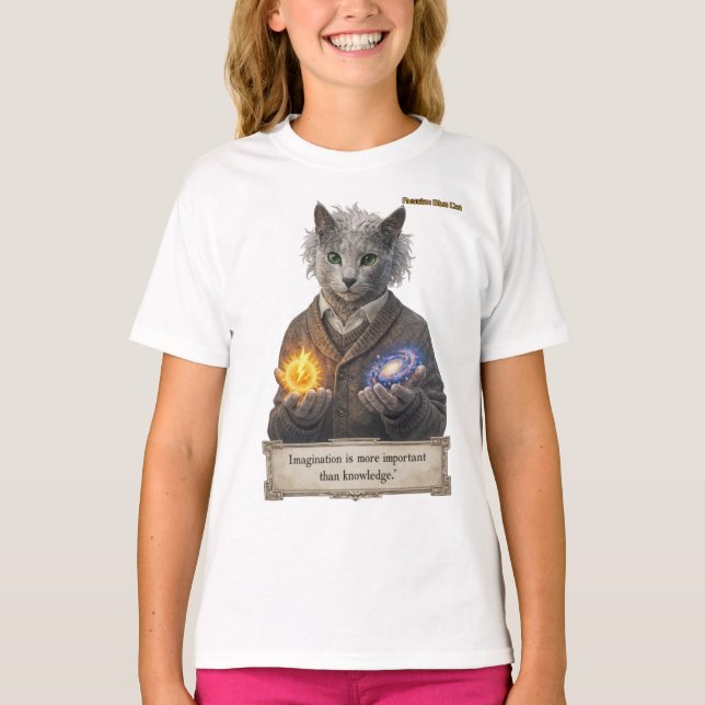 Camiseta Russian Blue Einstein Cat - Imagination (Anverso)