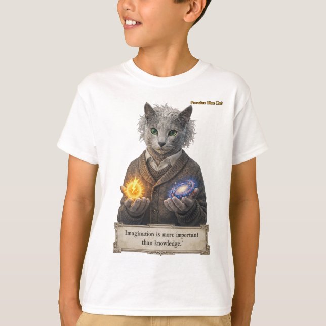 Camiseta Russian Blue Einstein Cat - Imagination (Anverso)