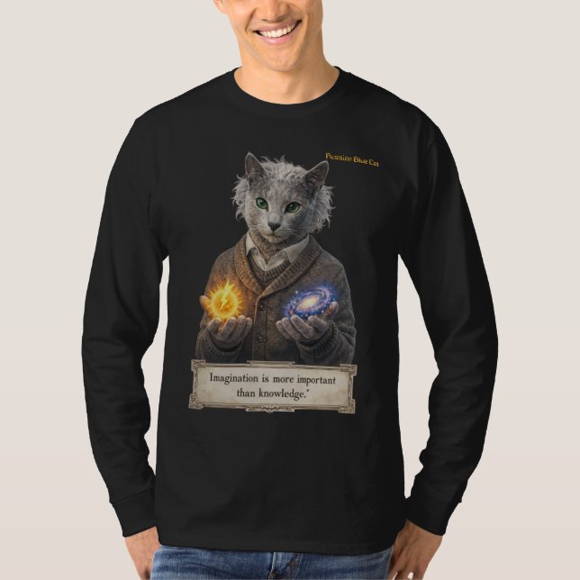 Camiseta Russian Blue Einstein Cat - Imagination (Anverso)