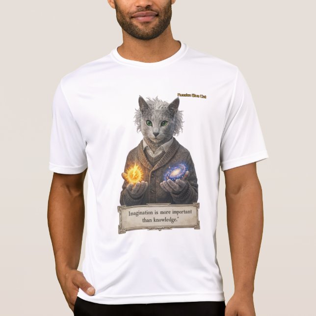 Camiseta Russian Blue Einstein Cat - Imagination (Anverso)