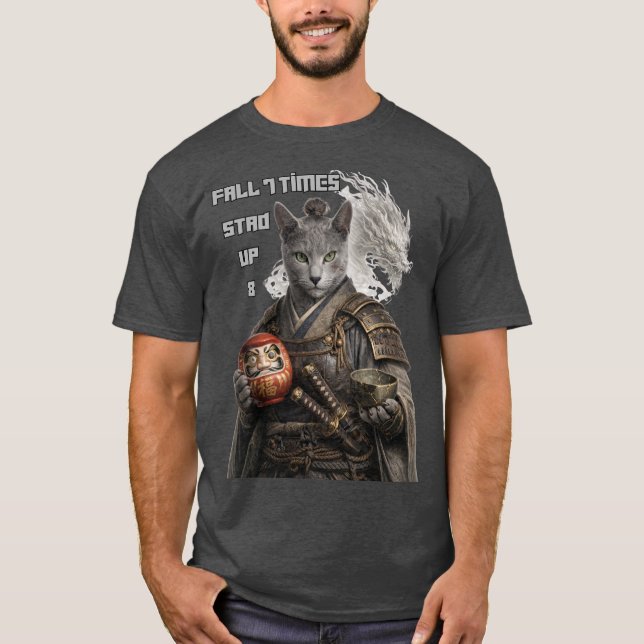 Camiseta Russian Blue Samurai Cat (Anverso)