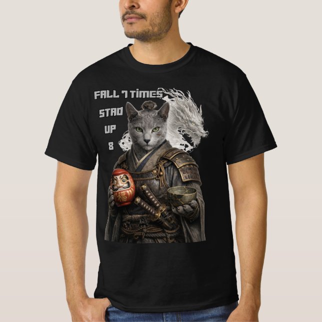 Camiseta Russian Blue Samurai Cat (Anverso)