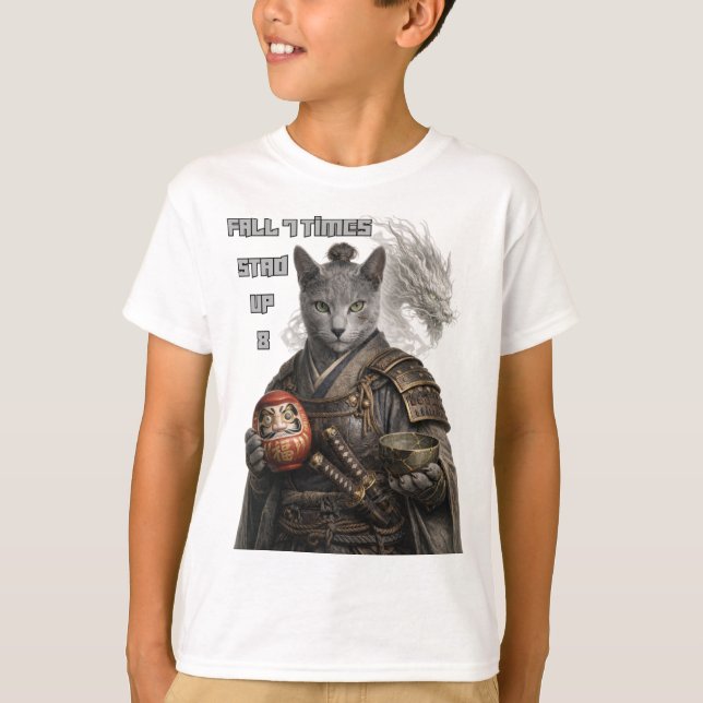 Camiseta Russian Blue Samurai Cat (Anverso)