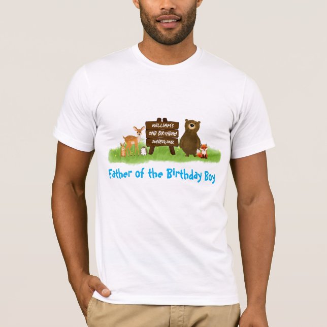 Camiseta Rustic Forest Birthday Party Animals Father  (Anverso)