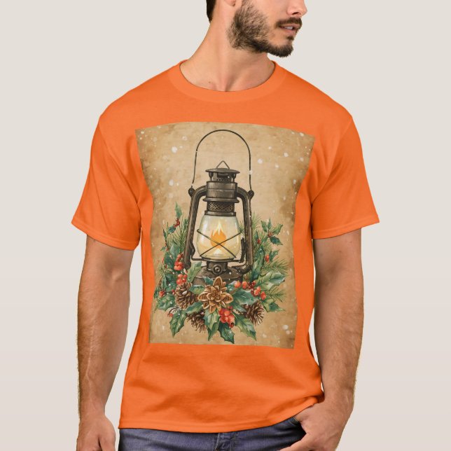 Camiseta Rustic lantern christmas holly pine cozy festive  (Anverso)