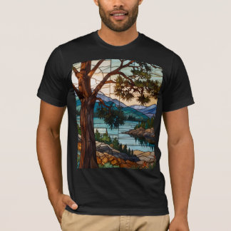 Camiseta Rustic mountain range landscape stain glass 