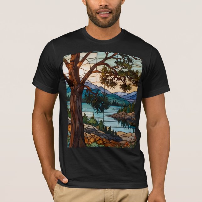 Camiseta Rustic mountain range landscape stain glass  (Anverso)