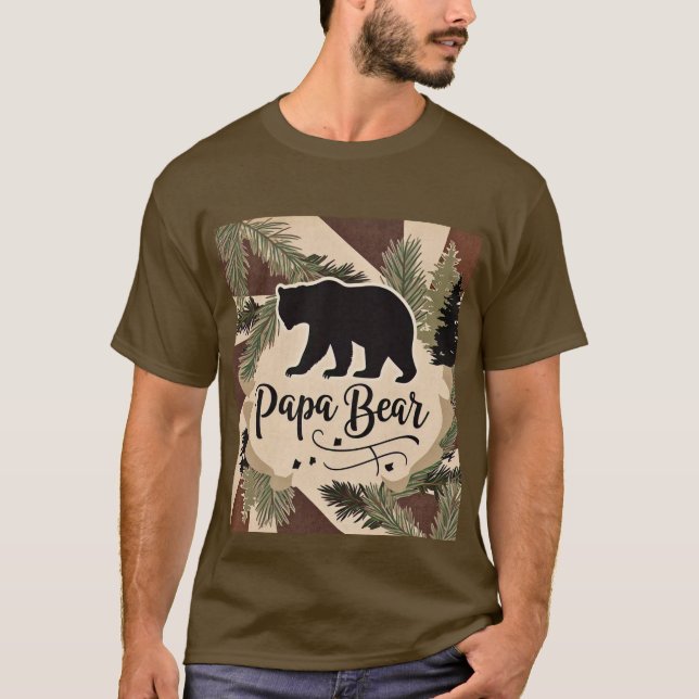 Camiseta Rustic Papa Bear Silhouette al aire libre estilo v (Anverso)