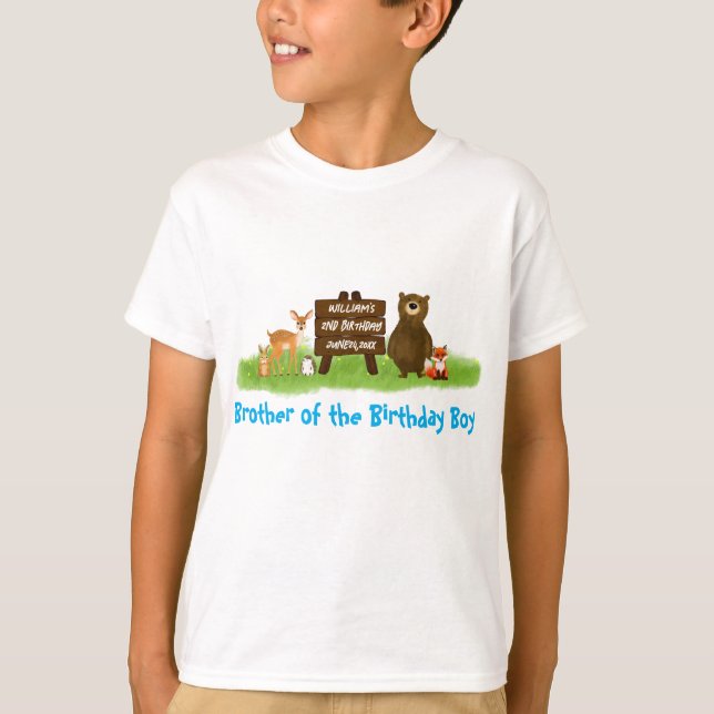 Camiseta Rustic Woodland Birthday Party Animals Brother (Anverso)