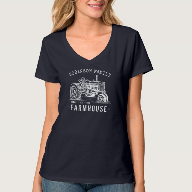 Camiseta Rústica granja Familia Nombre Tractor de época (Anverso)