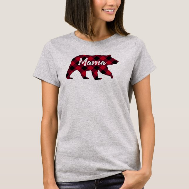 Camiseta Rústica mamá oso rojo búfalo tocado (Anverso)
