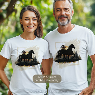 Camiseta Rústica Montaña Rocosa Caballo Silhouette Sunset