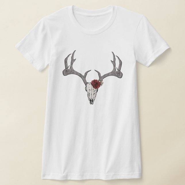 Camiseta Rústico Antlers De Cráneo De Cervantes Florales (Distribución)
