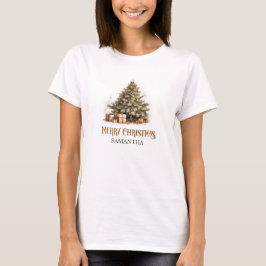 Camiseta Rústico clásico sage verde y oro árbol de Navidad