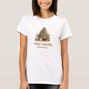 Camiseta Rústico clásico sage verde y oro árbol de Navidad