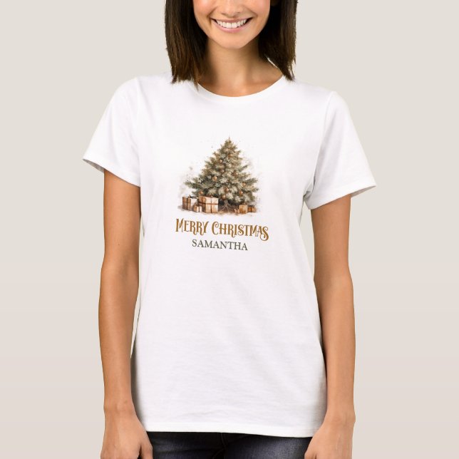 Camiseta Rústico clásico sage verde y oro árbol de Navidad (Anverso)