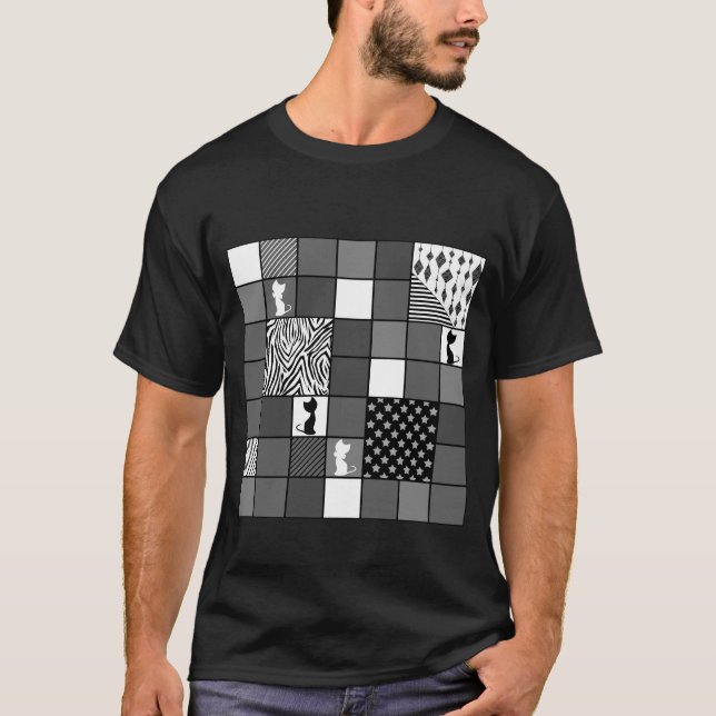 Camiseta Rústico, popular, negro y blanco, patchwork, Simpl (Anverso)