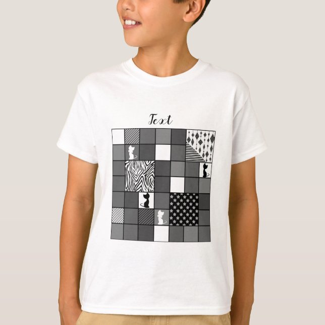 Camiseta Rústico, popular, negro y blanco, patchwork, Simpl (Anverso)