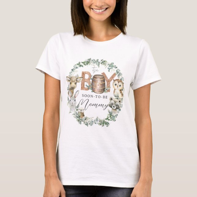 Camiseta Rústico Woodland Animales Verdor Niño Ducha Mami (Anverso)