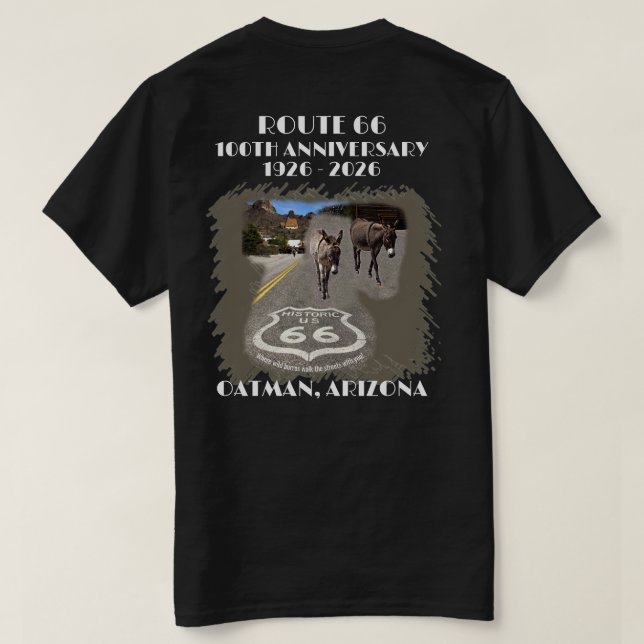 Camiseta Ruta 66-100 años Oatman Arizona de vuelta (Reverso del diseño)