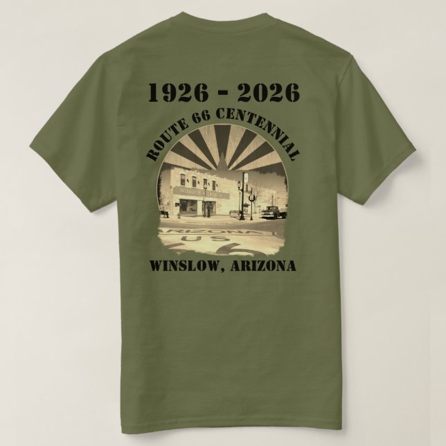 Camiseta Ruta 66 Centenario Sepia Winslow Arizona de vuelta (Reverso del diseño)