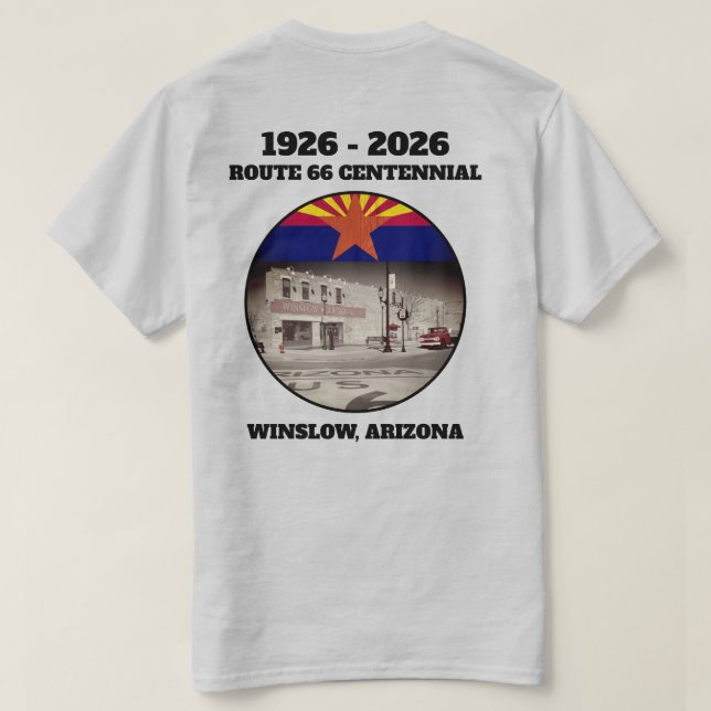 Camiseta Ruta 66 Centenario Winslow Arizona de vuelta (Reverso del diseño)