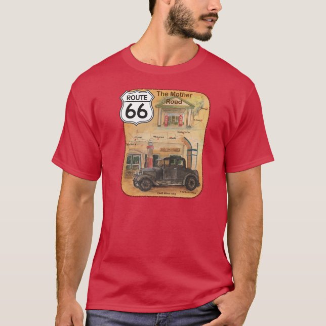 Camiseta Ruta 66 con las viejas gasolineras del coche y (Anverso)