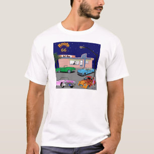 Camiseta ruta 66 del comensal de los años 50 y coches del