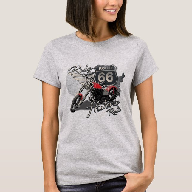 Camiseta Ruta 66, motocicleta vintage (Anverso)