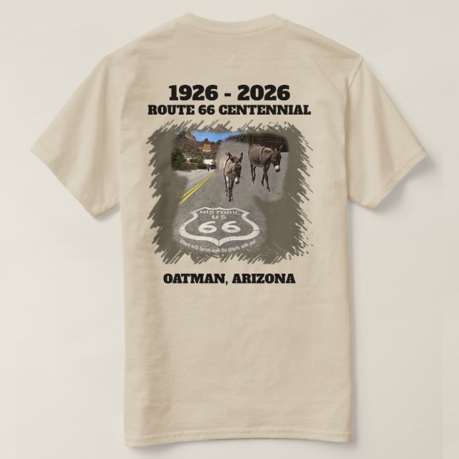 Camiseta Ruta 66 Oatman por el centenario, Arizona de vuelt (Reverso del diseño)